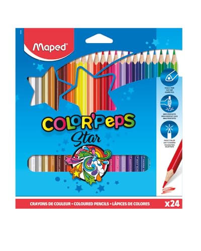 Maped - ergonomische Drei-Kant-Buntstifte, Farbstifte COLOR'PEPS STAR aus FSC-zertifiziertem Holz - 24x Stifte von Maped