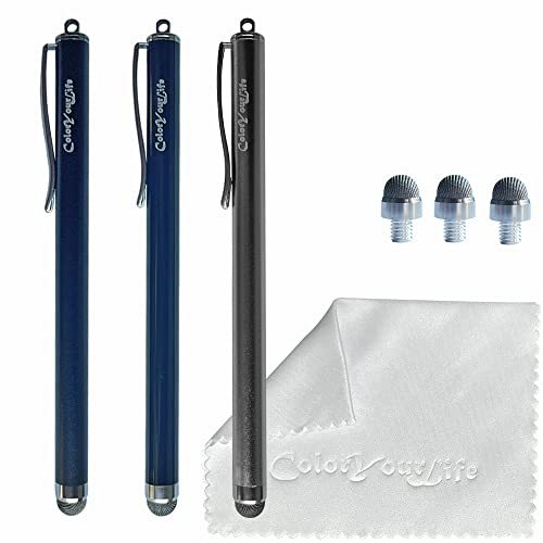 ColorYourLife 3 Stück 13,5 cm (5,3 Zoll) Micro-Knit Netzspitze Kapazitive Stylus Pens für Touchscreens mit austauschbaren Faserspitzen, Universal-Eingabestift und Reinigungstuch (mattschwarz, schwarz, pistolengrau) von ColorYourLife