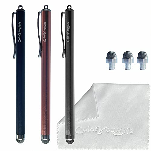 ColorYourLife 3 Stück 13,5 cm (5,3 Zoll) Micro-Knit Netzspitze Kapazitive Stylus Pens für Touchscreens mit austauschbaren Faserspitzen, Universal-Eingabestift und Reinigungstuch (mattschwarz, pistolengrau, mattrosa) von ColorYourLife