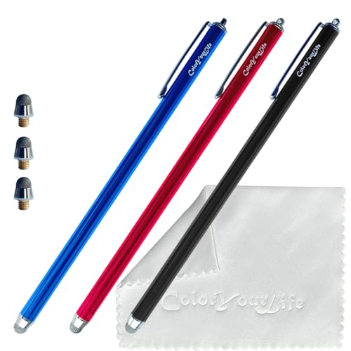 ColorYourLife Kapazitive Stylus-Stifte für Touchscreens mit austauschbaren Netzspitzen, extra lange Universal-Stylus-Stifte und Reinigungstuch, 18 cm, 3 Stück von ColorYourLife