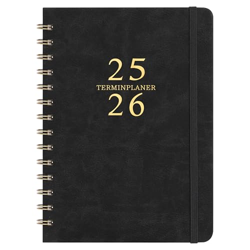Kalender 2025 2026 - A5 Terminplaner 2025 2026 von Aug. 2025 bis Sep. 2026, Kalender 2025 2026 Buchkalender, Wochenplaner 2025 2026 mit Innentasche, Elastischer Verschluss, 21.3 x 14.7cm - Schwarz von Colorage