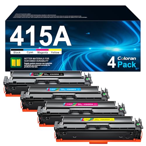 Coloran 415A Tonerkartusche Multipack Kompatibel für HP 415A Toner Mit Chip W2030A W2031A W2032A W2033A, Color Laserjet Pro MFP M454 M454dw M454dn M479fdw M479 M479dw M479fnw M479fdn W2030X (4er-Pack) von Coloran