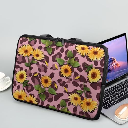 Coloranimal Rosa Loepard Sonnenblume Coloranimal Laptophülle 13 Zoll Laptop Sleeve Tasche Schule Büro Computer Tasche Wasserdicht PU Leder Tablet-Hülle von Coloranimal
