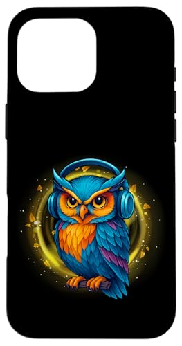 Kawaii Eule mit Kopfhörern Musik Bunte Eule Grafik Hülle für iPhone 16 Pro Max von Colorful Dj Owl With Headphones Tees