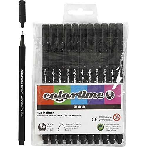 Colortime Fineliner, Strichstärke: 0,6-0,7 mm, schwarz, 12 Stück von Colortime