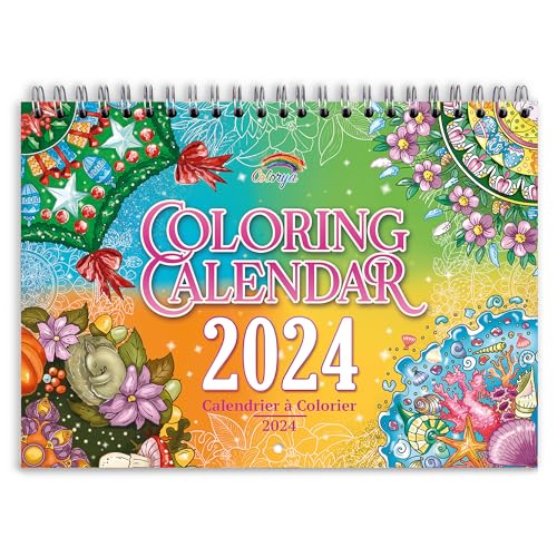 Ausmalkalender 2024 von Colorya - A4 Wandkalender 2024-2024, hängender Kalender - Ausmalen für Erwachsene, Mandala Ausmalen, 2024 Kalender mit Spiralbindung von Colorya