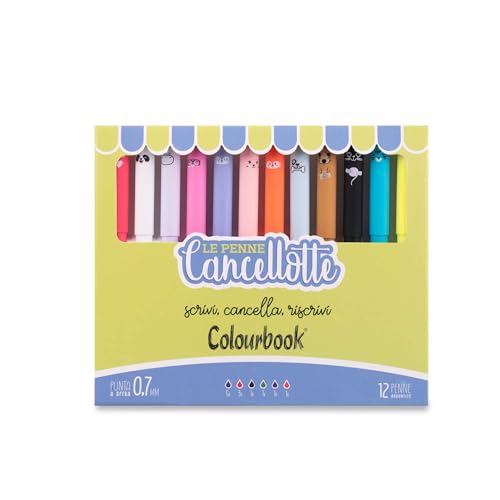 Colourbook Cancellotte Gelschreiber, radierbar, nachfüllbar, Halbkugel, Durchmesser Spitze 0,7 mm (Colour Mix), 12 Stück von Colourbook