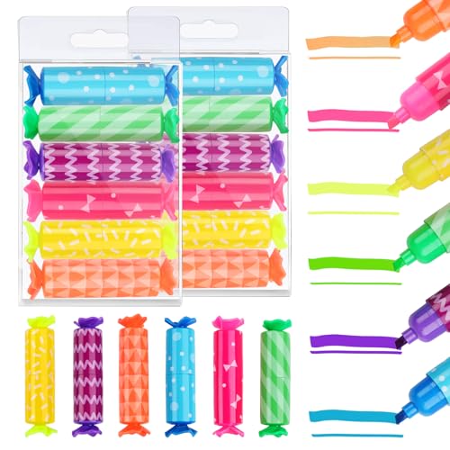 ComPDCVD 24 Stück Mini Textmarker Set 6 Farben Candy Süße Kawaii Highlighter Marker Bonbon Textliner Stifte für Kinder Schüler Marker Stifte für Mitgebsel Kindergeburtstag Give Aways Kindergeburtstag von ComPDCVD
