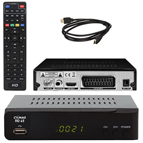 Comag HD45 Digitaler HD Sat Receiver (Full HD, HDTV, DVB-S2, HDMI, SCART, PVR-Ready, USB 2.0) inkl. HDMI Kabel, schwarz von Comag