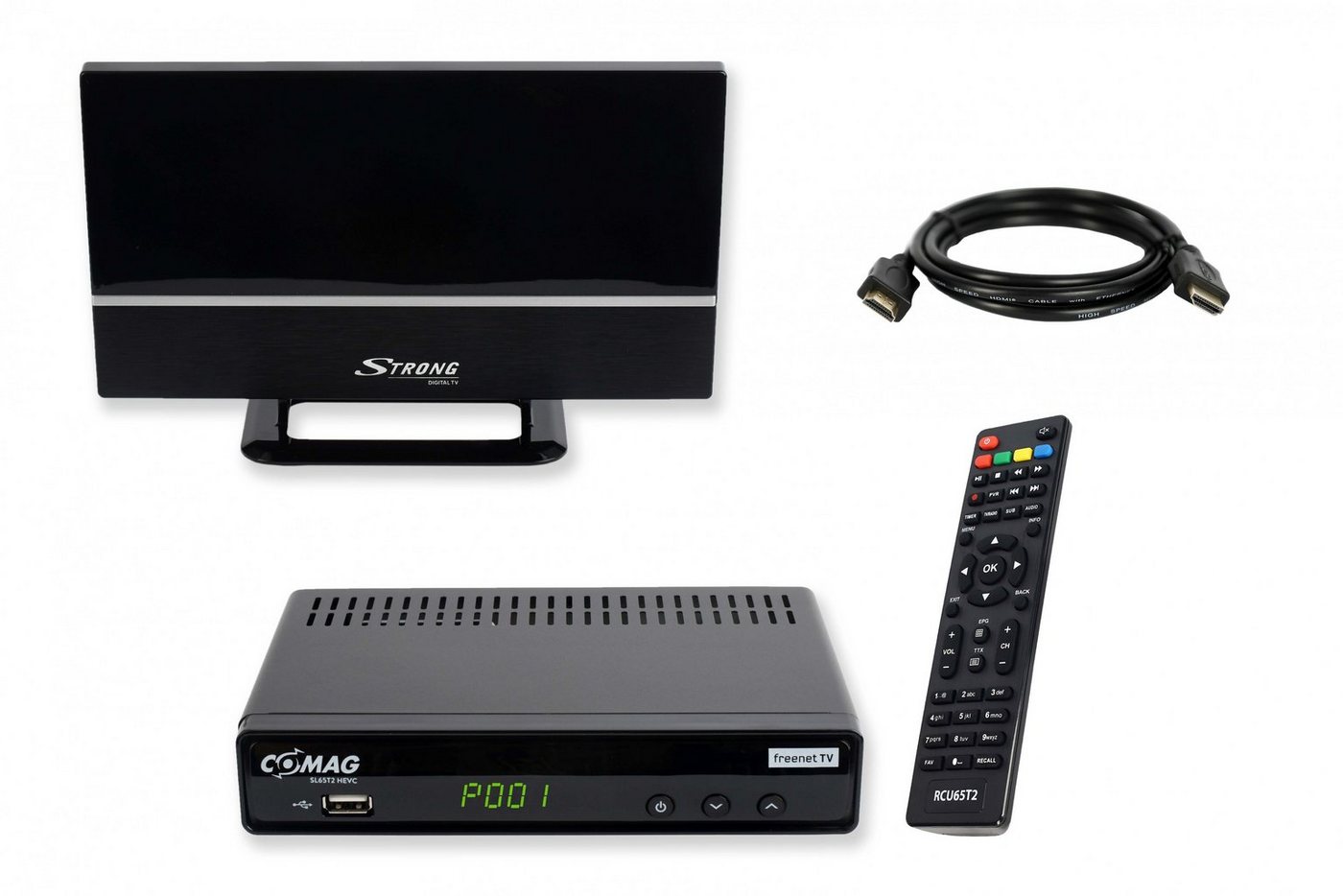 Comag SL65T2 freenet TV, Full HD DVB-T2 HD Receiver (2m HDMI Kabel, passive DVB-T2 Antenne) von Comag