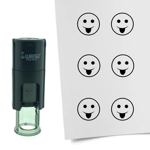CombiCraft Selbstfärbender Stempel mit Smiley Herausgestreckte Zunge-Motiv in der Farbe Schwarz 10mm rund von CombiCraft