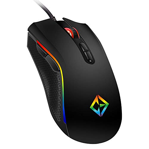 Combrite Gaming-Maus, USB, kabelgebunden, 7 programmierbare Tasten, Chroma RGB Hintergrundbeleuchtung, 4800 DPI verstellbar, komfortabler Griff, ergonomisch, optische Gaming-Maus, Schwarz von Combrite