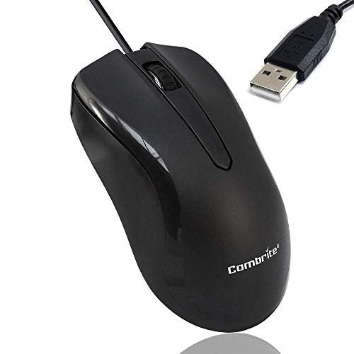 Combrite M40 Optische Maus, USB, kabelgebunden, mit komfortablem Scrollrad aus Gummi, rote LEDs, Schwarz von Combrite