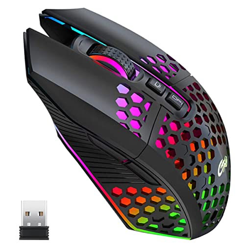 Combrite X8 Kabellose Gaming-Maus, wiederaufladbarer USB-C-Anschluss, Wabenmuster mit Regenbogen-LED-Hintergrundbeleuchtung, 6 programmierte Tasten (schwarz) von Combrite