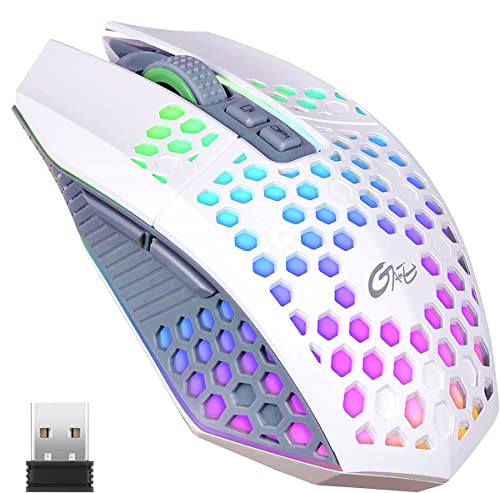 Combrite X8 Kabellose Gaming-Maus, wiederaufladbarer USB-C-Anschluss, Wabenmuster mit Regenbogen-LED-Hintergrundbeleuchtung, 6 programmierte Tasten (weiß) von Combrite