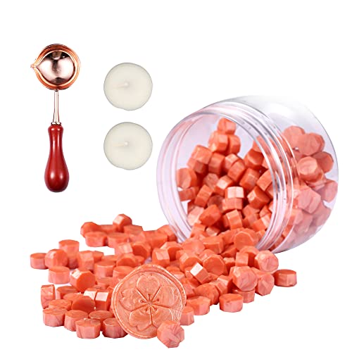 Comealltime 248 Stück Siegelwachs Set, Achteckige Siegelwachsperlen mit 2 Teelichtern&1 Schmelzlöffel, Siegellack für Wachssiegel Stempel(Orangerot) von Comealltime
