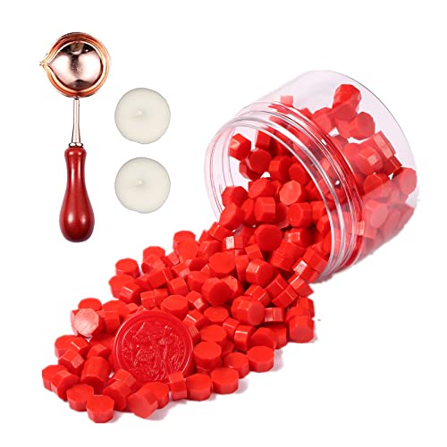 Comealltime 248 Stück Siegelwachs Set, Achteckige Siegelwachsperlen mit 2 Teelichtern & 1 Schmelzlöffel, Siegellack für Wachssiegel Stempel(Red) von Comealltime