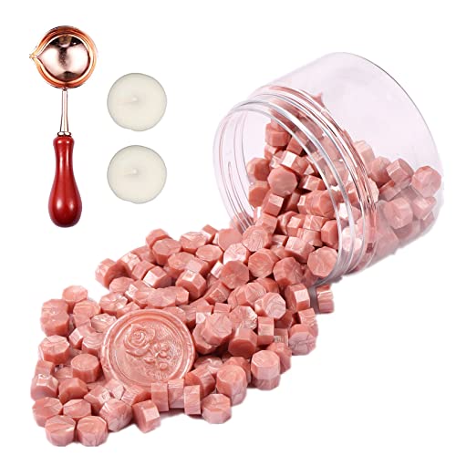 Comealltime 248 Stück Siegelwachs Set, Achteckige Siegelwachsperlen mit 2 Teelichtern & 1 Schmelzlöffel, Siegellack für Wachssiegel Stempel(Rosegold) von Comealltime