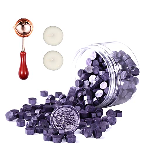 Comealltime 248 Stück Siegelwachs Set, Achteckige Siegelwachsperlen mit 2 Teelichtern & 1 Schmelzlöffel, Siegellack für Wachssiegel Stempel(Soße lila) von Comealltime