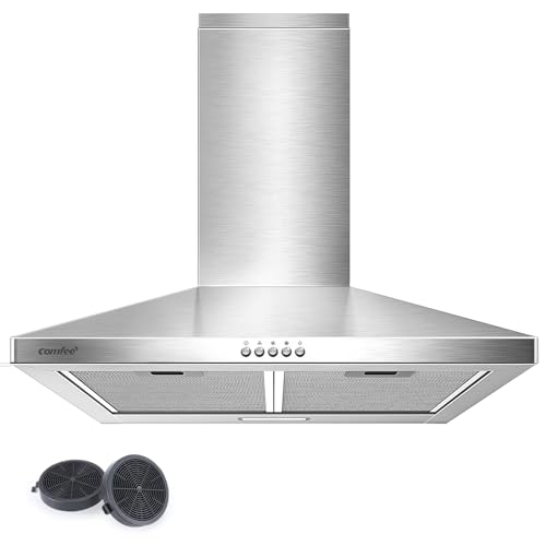 COMFEE' CHT 3.6B Dunstabzugshaube 60cm Umluft & Abluft, Wandhaube mit Aktivkohlefilter, 400m³/h Luftstrom, 5 Schichten Waschbarer Fettfilter, 3 Stufen, Einstellbarer Kamin, 1 LED-Licht, Silver von Comfee