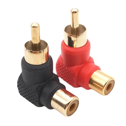 Comforty 2 Stück Cinch Winkelstecker Vergoldet, Right Angled Cinch Plug Audio Adaptor 1 Schwarz 1 Rot für Stereo-Audio oder AV-Video von Comforty