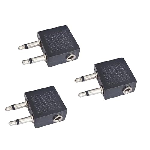 3 Stück Flugzeug-Kopfhörer-Adapter，auf 3,5 mm Klinkenbuchse, Airplane Flight Kopfhörer Adapter für Alle Airlines In-Flight Media Systemen von Comforty
