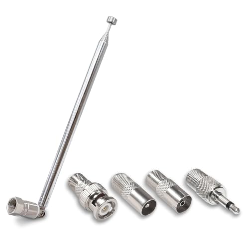 Radio Antenne, 7 Abschnitte Teleskopantenne Ersatz mit F-Stecker und 4 Kupplung Adapter, Radioantenne für Stereoanlage FM UKW von Comforty
