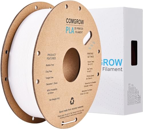 Comgrow PLA Filament 1.75mm 3D Printer Filament PLA for 3D Printer 1kg Spool (2.2lbs), Dimensional Accuracy of +/- 0.02mm PLA White von Comgrow