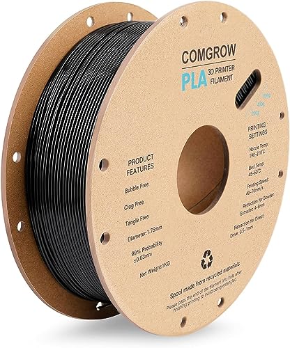 Ender PLA Filament 1.75mm 3D Printer Filament PLA for 3D Printer 1kg Spool (2.2lbs), Dimensional Accuracy of +/- 0.02mm PLA Black von Comgrow