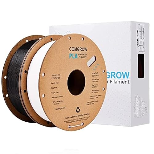 PLA 3D Printer Filament, 3D Printer PLA Filament 1.75mm, Dimensional Accuracy +/- 0.02 mm, 1KG Spool PLA Black and White von Comgrow