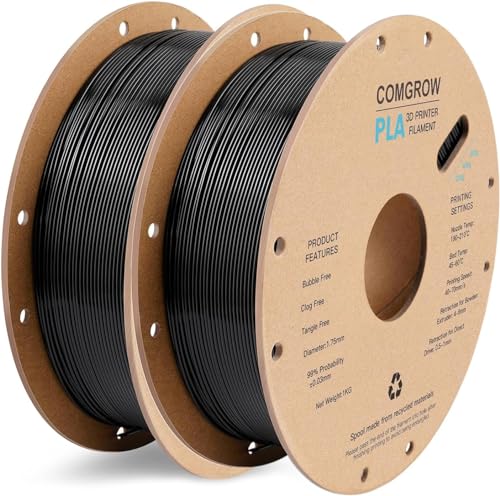 PLA 3D Printer Filament, 3D Printer PLA Filament 1.75mm, Dimensional Accuracy +/- 0.02 mm, 2 Rolls of 1KG Spool PLA Black von Comgrow