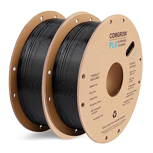 PLA 3D Printer Filament, 3D Printer PLA Filament 1.75mm, Dimensional Accuracy +/- 0.02 mm, 2 Rolls of 1KG Spool PLA Black von Comgrow