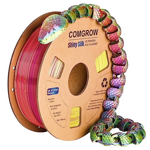 Tri Colors Silk PLA 3D Printer Filament, Rainbow PLA Filament 1.75mm, Dimensional Accuracy +/- 0.02 mm, 1KG Spool, Coextrusion 3D Filament with Shiny Silk Red-Blue-Yellow von Comgrow