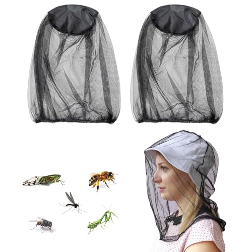 2 Stück Schwarze Mückenschutzhaube, Insektenschutz, geeignet für Outdoor, Camping,Moskito Kopfnetz Nylon Moskitonetz Kopfschutz Feinmaschiges Insektennetz,für Reisen Wandern Camping Klettern,Schwarz von Comioke