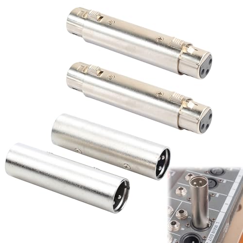 Comioke XLR-auf-XLR-Gender-Changer-Adapter, 4 Stück X L R Stecker auf Stecker Adapter, 3-poliger Buchse auf Buchse Kompatibel mit Mikrofon, Mixer - Zinklegierung (Silber) von Comioke