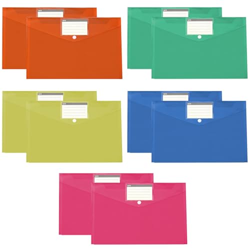 Dokumententasche A4,Sichttasche Durchsichti Kunststoff,10 Pack A4 Datei Taschen mit Druckknopf,Dokumenten-Mappen A4,Dokumentenmappe A4 Transparent,Bunt Dokumententasche,Dokumententasche mit Druckknopf von Comioke