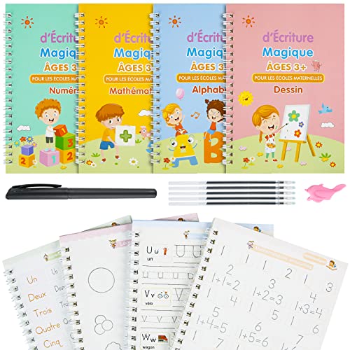 Comius Sharp 4 französische Schreibheft Set, Kalligraphie auf Französisch für Kinder, praktisch, wiederverwendbar, mit 1 Stift + 5 Nachfüllminen + 1 Steckerkorrektur von Comius Sharp