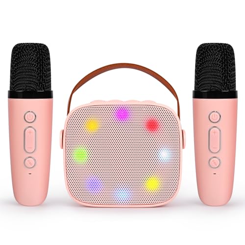 Comius Sharp Karaoke Maschine Kinder mit 2 Drahtlosen Mikrofonen, Tragbarer Karaoke Mikrofon für Kinder mit Stimme wechselnde Effekte & LED-Lichter Jungen Mädchen Geschenke Heimparty (Rosa) von Comius Sharp