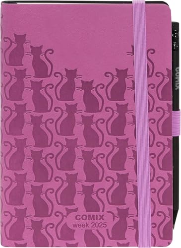 COMIX Special Medium - Kalender 2025, 12 Monate, wöchentlich, mit elastischer Schlaufe für Bleistift oder Stift, Verschluss mit Gummiband und Lesezeichen, Comix-Stift im Lieferumfang enthalten, 10,7 x von Comix