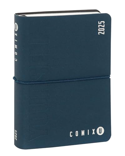 COMIX U Yourself Tageskalender 16 Monate, klein, Taschenkalender 2024-2025, fester Einband und 448 linierte Seiten, ideal für die Oberschule, 11 x 15,3 cm, Blau von Comix
