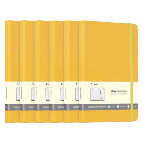 Comix A5 liniertes Tagebuch-Notizbuch, 240 Seiten, 6er-Pack, Hardcover, Gelb, zum Schreiben, Planen, Notizen von Comix