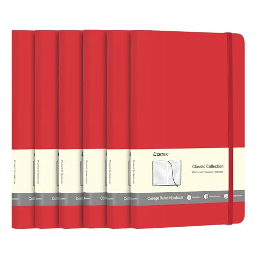 Comix A5 liniertes Tagebuch-Notizbuch, 240 Seiten, Rot, Hardcover, 6er-Pack, für Notizen, Planung, Studium, Reisen, Zeichnungen… von Comix