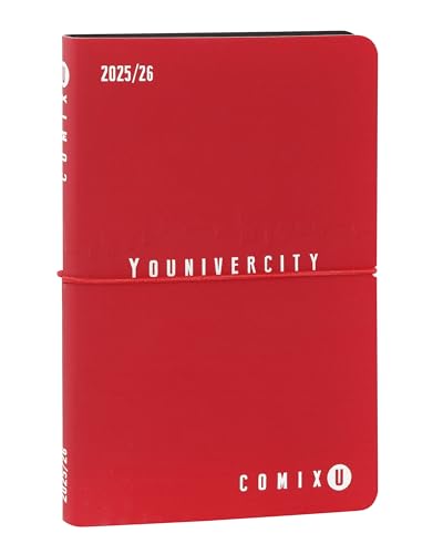 Comix U YOUNIVERCITY - Wochenkalender 2025-2026, Tagebuch 13 Monate, mit weichem Einband aus PU, elastisch, 224 Seiten, ideal für die Universität, 11,8 x 18 cm, Grau von Comix