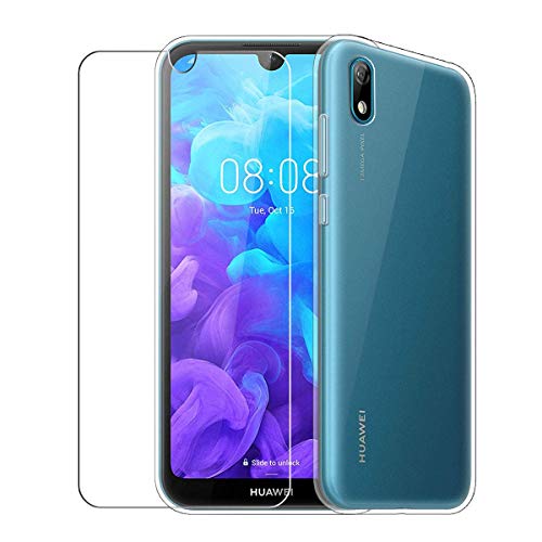 kompatibel fü Huawei Y5 (2019) AMN-LX1; AMN-LX2; AMN-LX3; AMN-LX9 Handyhülle Cover Soft SILIKONGEL TPU + Film stoßfest 9H Tempered Glass (transparent) von Compatibile