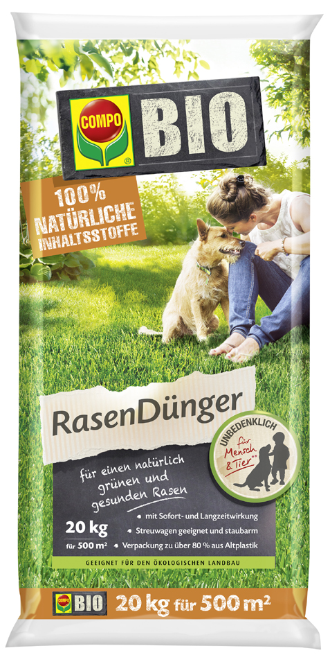 COMPO BIO Rasendünger, 20 kg für 500 qm von Compo