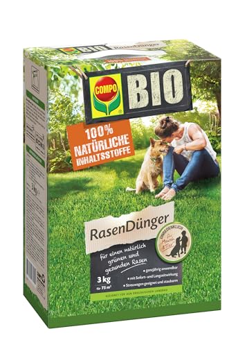 COMPO BIO Rasendünger, Naturdünger für Rasen, Natürliche Sofort- und Langzeitwirkung, Feingranulat, 3 kg, 75 m² von Compo