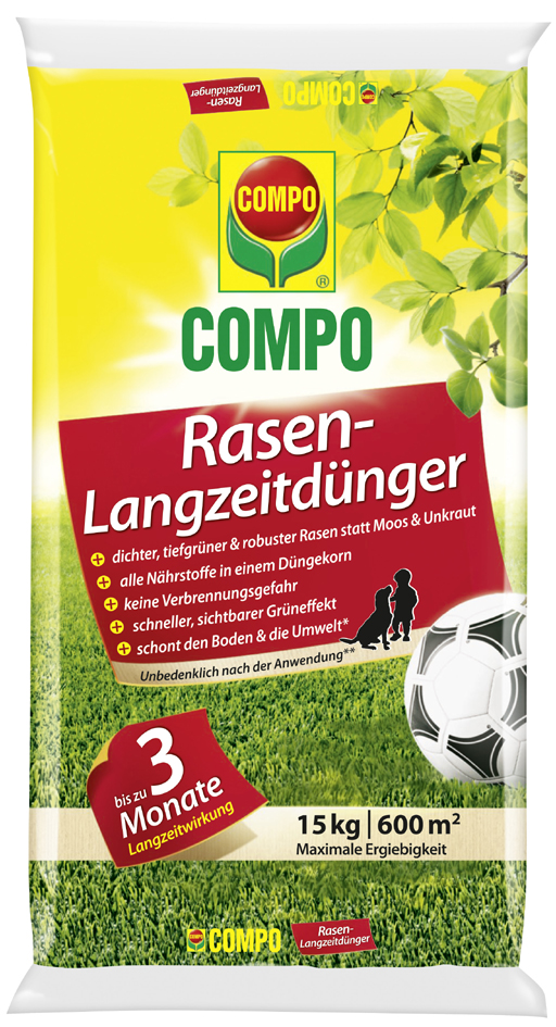COMPO Rasen-Langzeitdünger, 15 kg für 600 qm von Compo