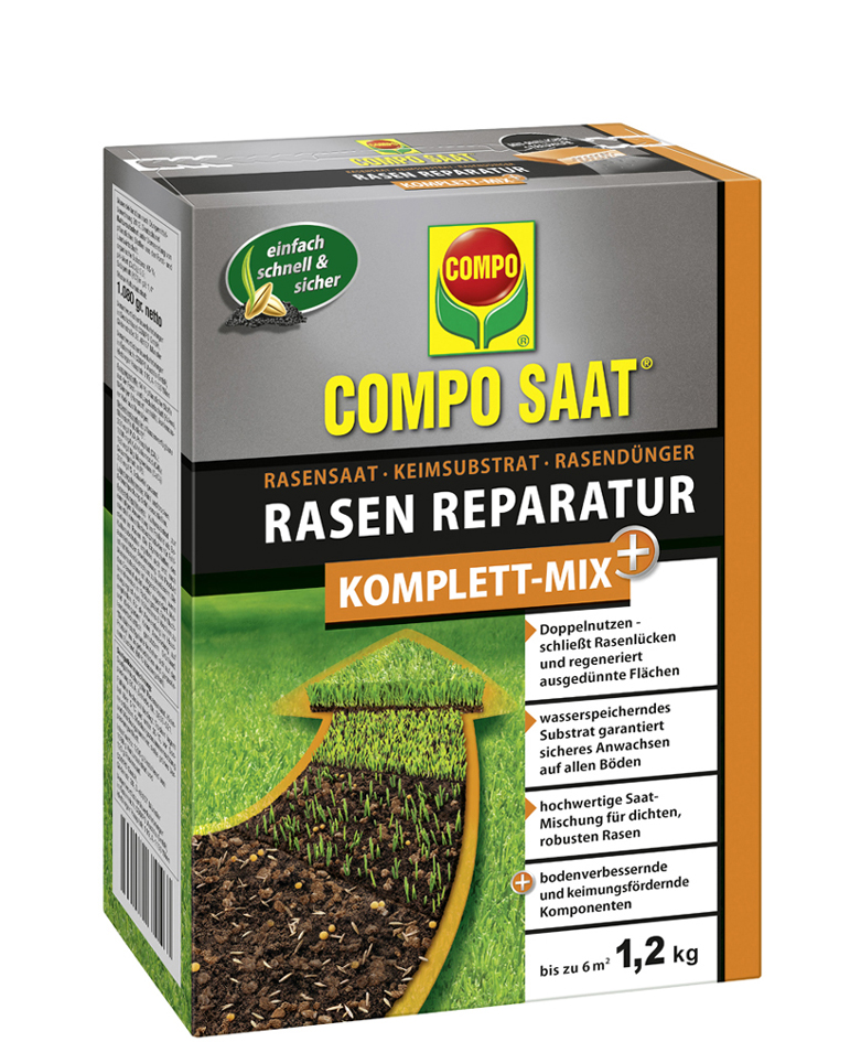 COMPO SAAT Rasen-Reparatur Komplett Mix+, 1,2 kg für 6 qm COMPO SAAT Rasen-Reparatur Komplett Mix+, 1,2 kg für 6 qm von Compo