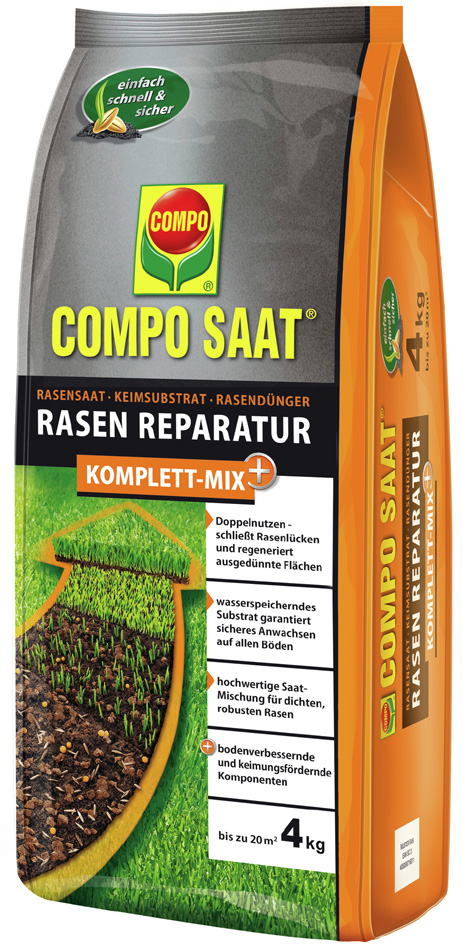 COMPO SAAT Rasen-Reparatur Komplett Mix+, 4 kg für 20 qm von Compo