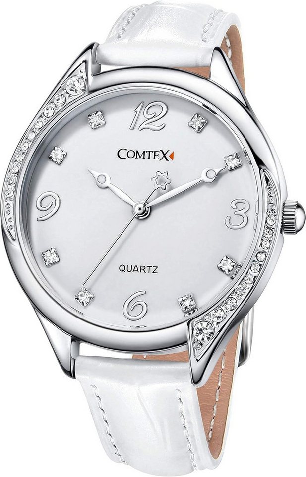 Comtex Fur Damen Analog Quarz Weiß Zifferblatt Modische Watch, mit Präzises japanisches Uhrwerk und kratzfestes Mineralglas von Comtex
